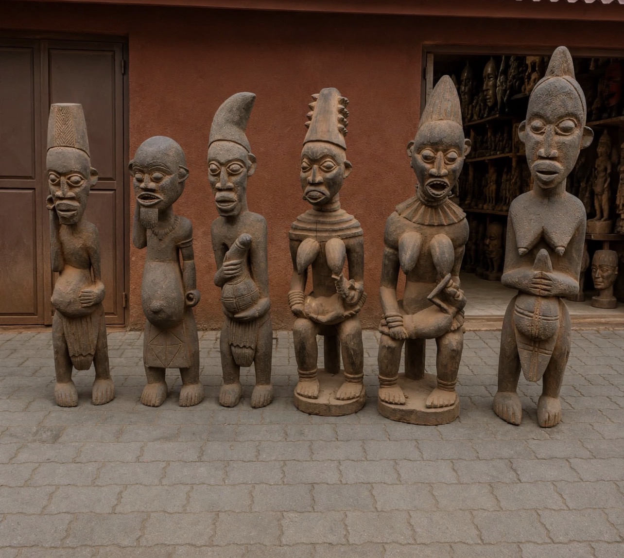 Ensemble de six sculptures bangwa en bois
